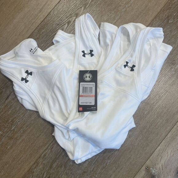 NWT Under Armour Xsmall Small Heat Gear Racer Tank Top White Loose Fit Lot Of 3 - Picture 1 of 6
